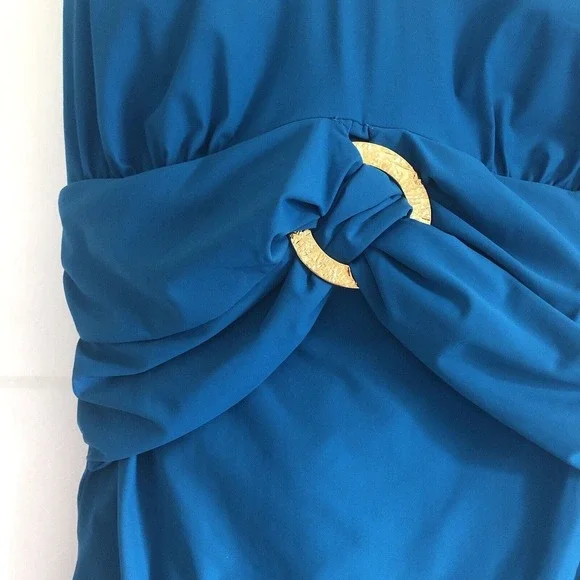 Spanx Halter Swimsuit One Piece Bayside Blue Shaping Slimming Belted Beauty - Picture 3 of 16